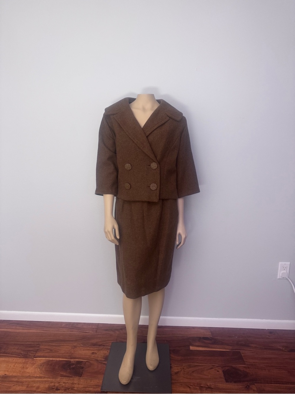Classic Brown Wool Pencil Skirt - Women's